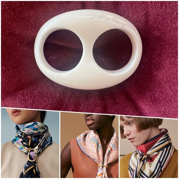 RARE Salvatore Ferragamo White Acetate Chunky Oval Scarf Ring Buckle NWOT - Picture 1 of 7